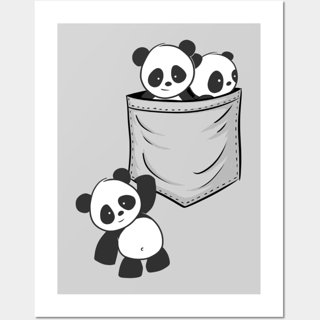 For Panda Lovers Cute Kawaii Baby Pandas In Pocket Wall Art by SkizzenMonster